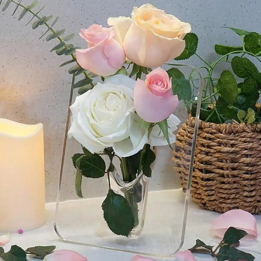 Clear Acrylic Flower Vase Modern Decorative Home Desk Decor