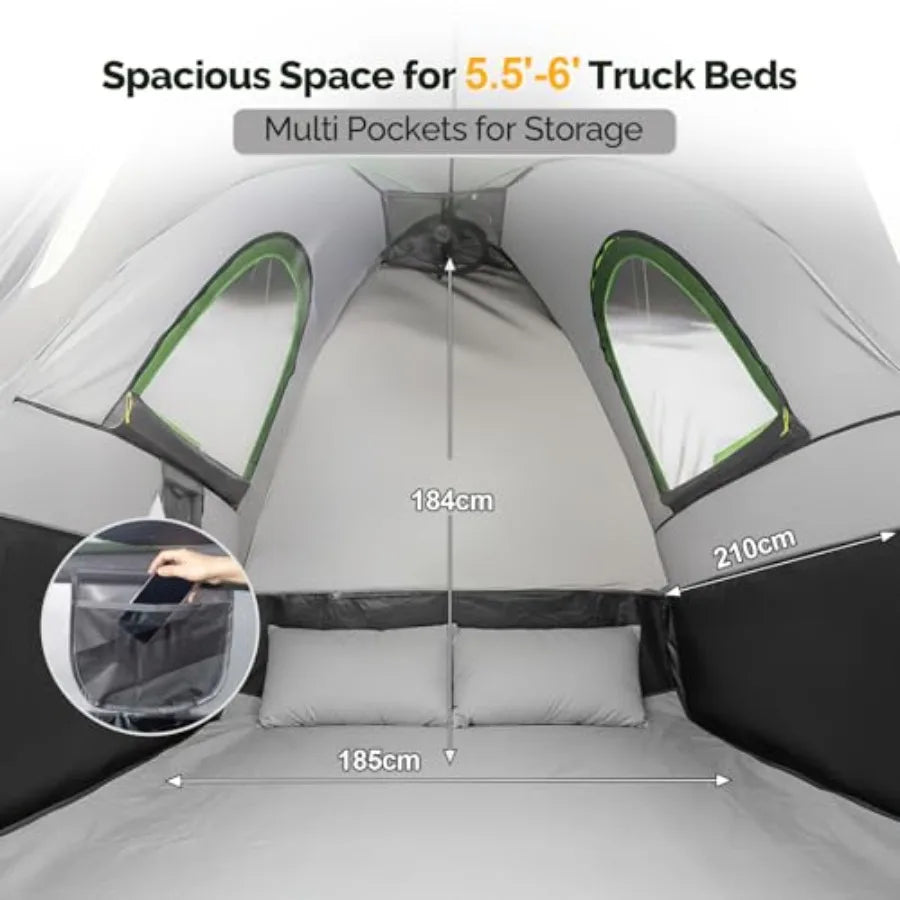 Update 5.5-6ft Pickup Truck Tent for Camping Truck Bed Tent with Reinforcement Fiberglass Poles PU2000 Waterproof and Rainfly f
