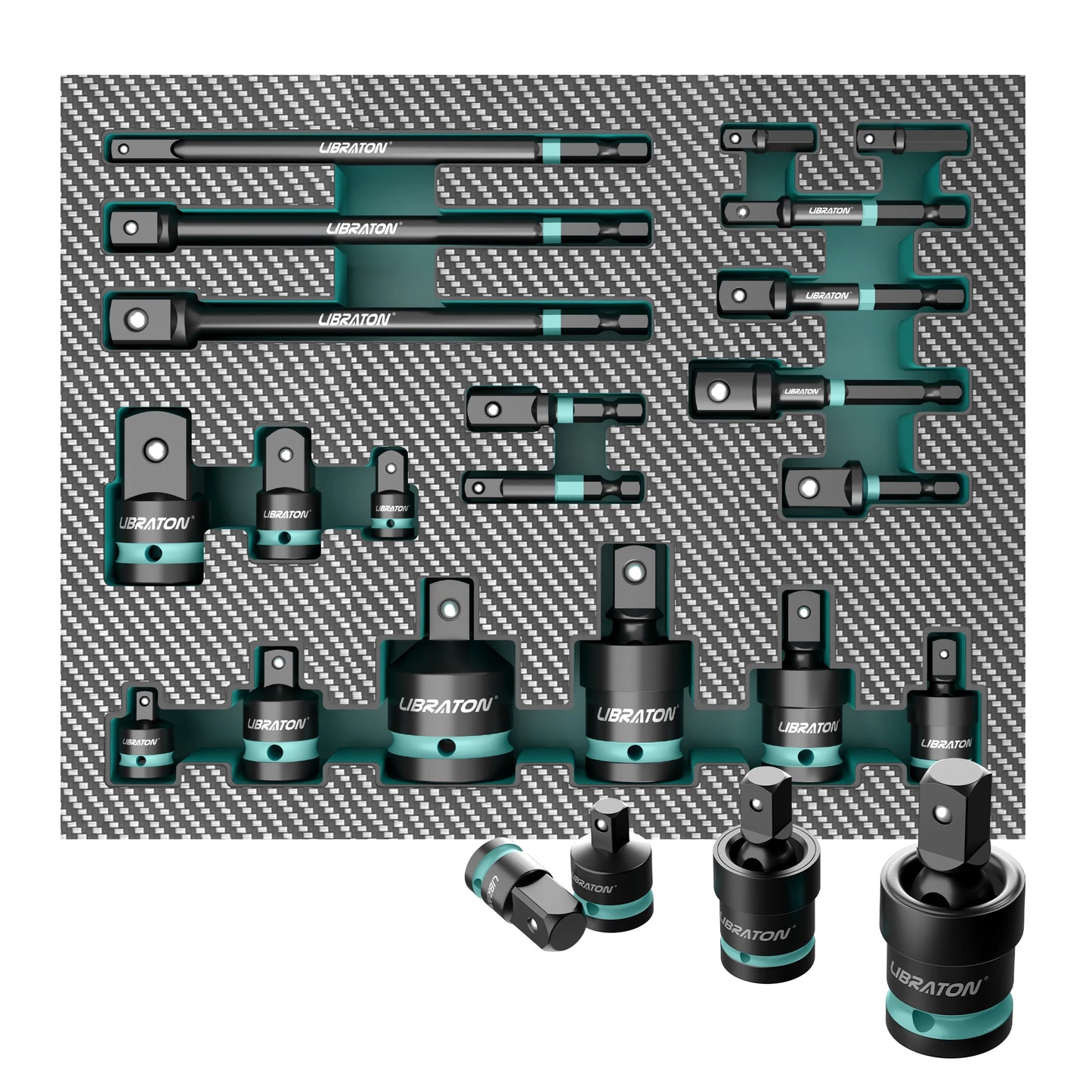 Impact Socket Adapters And Reducer Set With Universal Joints