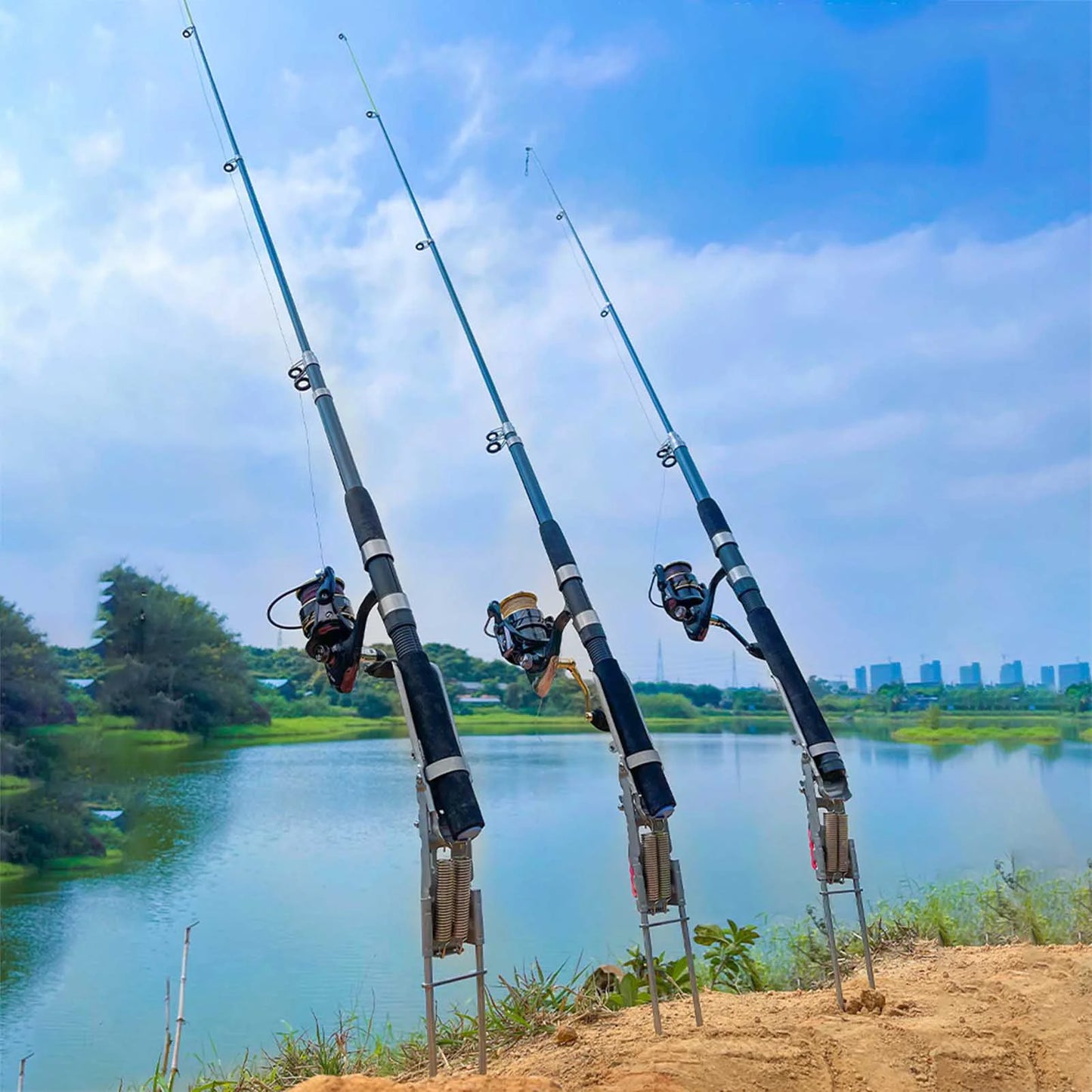 Stainless Steel Fishing Rod Holder Ground Spike Stand Double Spring Auto Hook Setting Sensitive Bite for Anglers