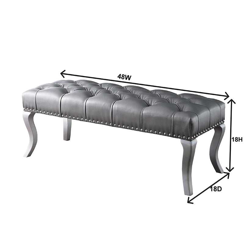 RV Decor Maxem Tufted Fabric Upholstered Bench Nailhead Trim , Gray On-Site