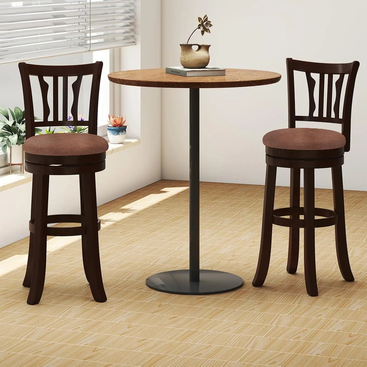 Swivel Bar Stools With Backrest And Faux Leather Seats
