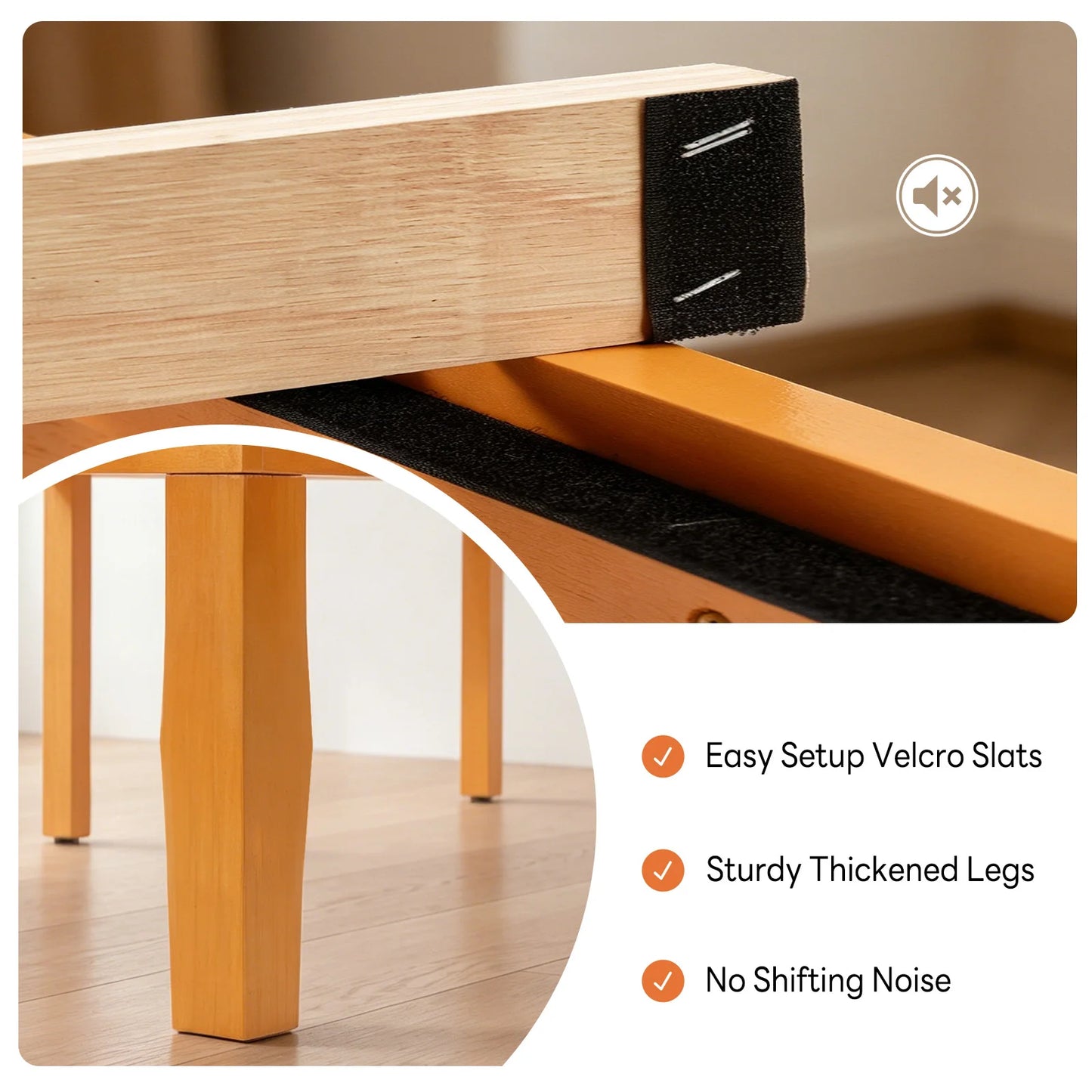 MCQ 16 Inch Thick Solid Wood Bed Frame 700 lbs Capacity Platform Bedframe with Wooden Slats Support Noise-Free No Box Spring Needed Easy Assembly