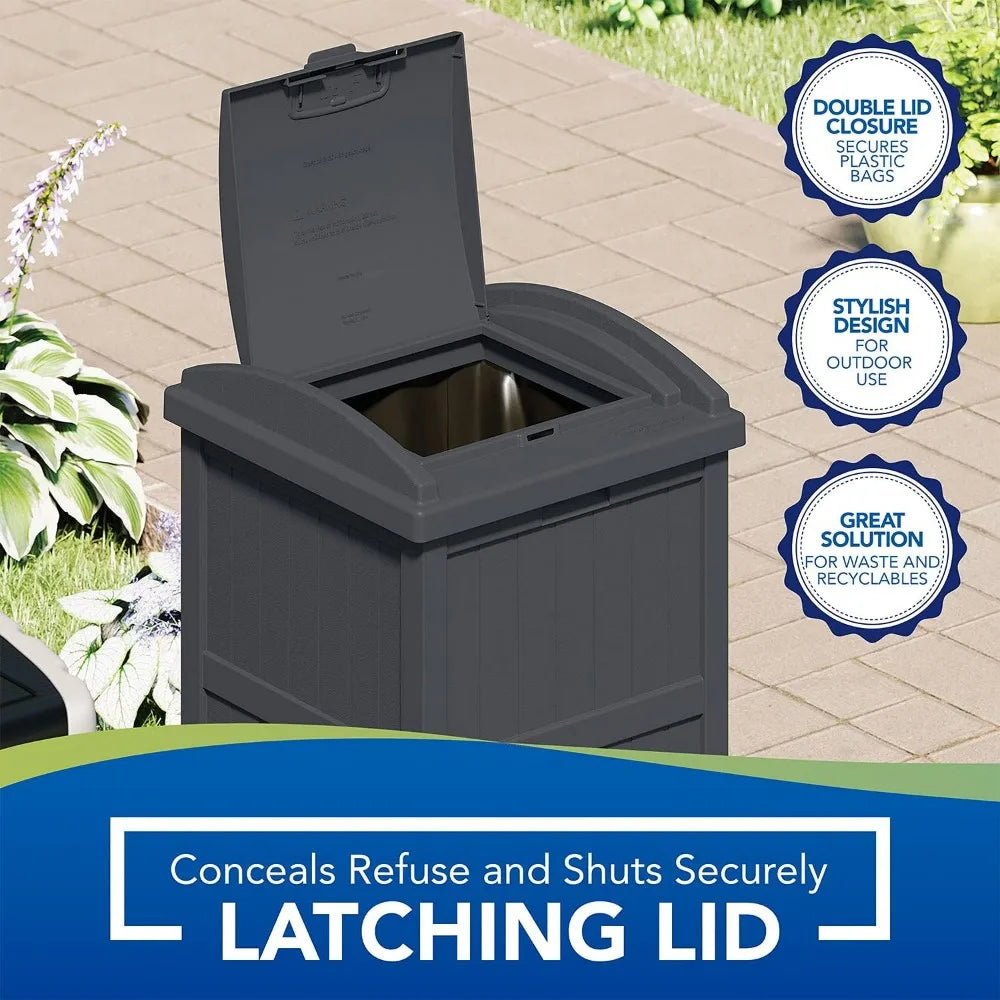Suncast 30 Gallon Outdoor Trash Hideaway Resin Refuse Container Lid Cyberspace Concealed Waste Storage Patio Backyard Garden