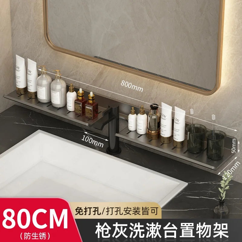 ‌Wall-Mounted Washing Machine Shelf - No Drill Bathroom Organizer for Laundry Detergent & Toiletries Hanging Cabinet with Drawer