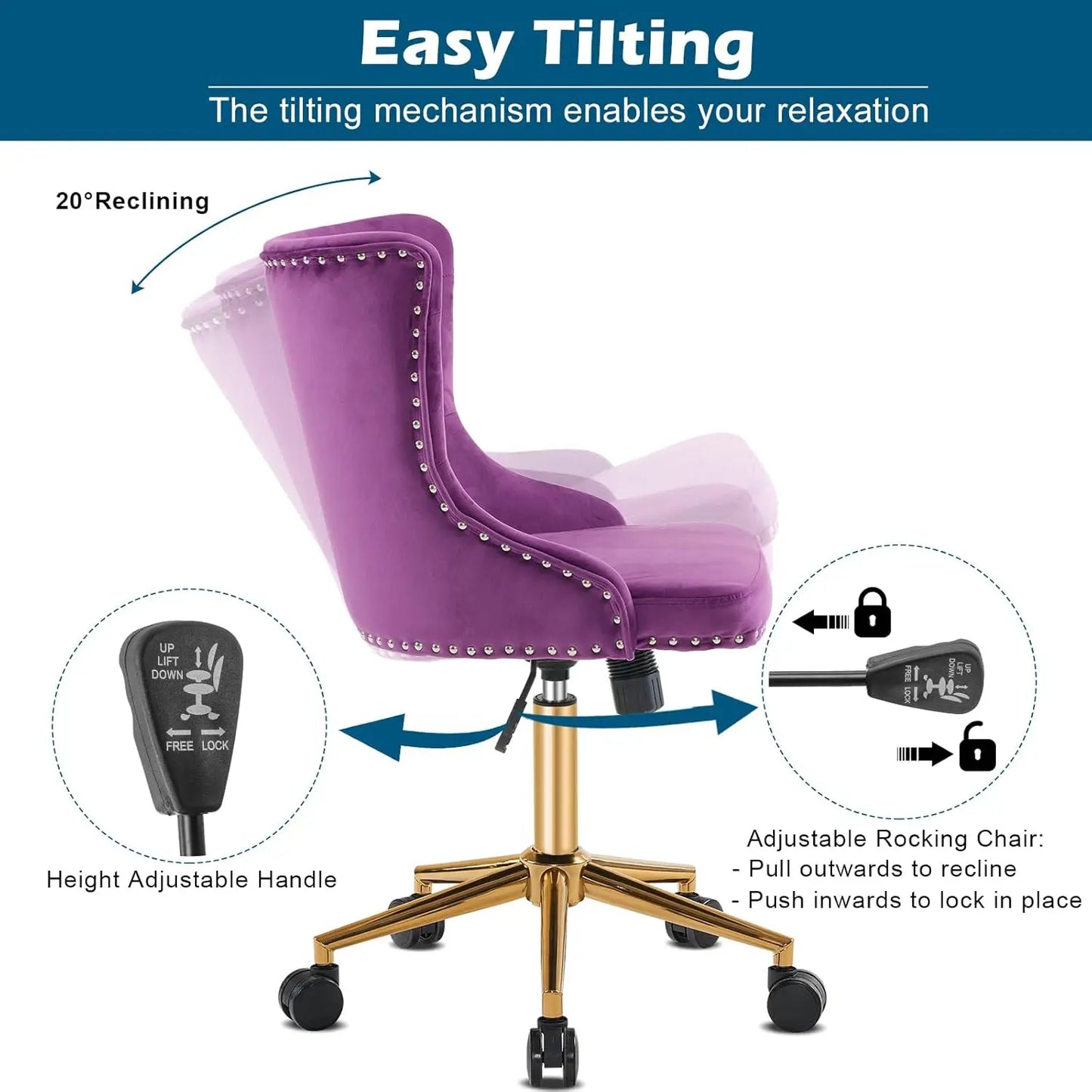 Luxurious Velvet Tufted Armless Office Chair With Wheels