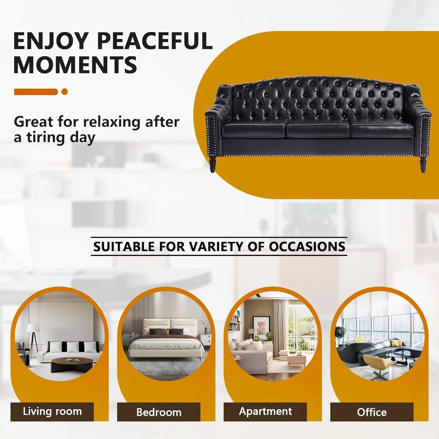 Mid-Century Modern Leather Couch, 80" Large Upholstered Sofa with High Back, Chesterfield Sofa Sleeper Settee , Customized