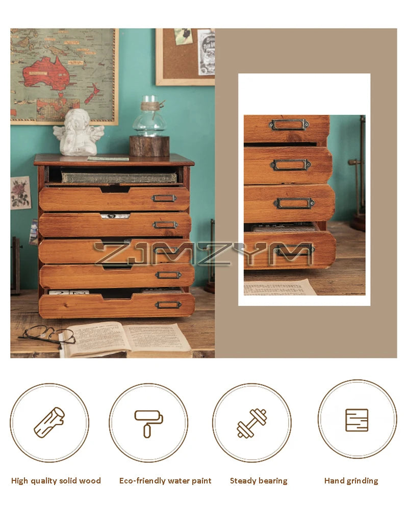 Desktop Organizer Drawer Style Storage Box Office Desk Multi Layer Document Stationery A4 Paper Solid Wood Tabletop Cabinet
