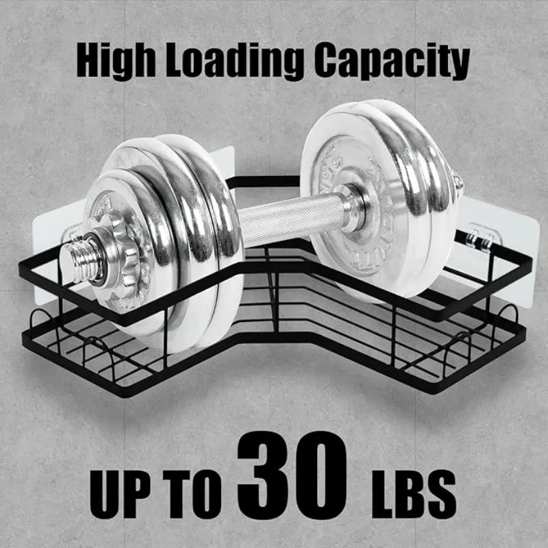 Adhesive Corner Shower Caddy With Hooks Stainless Steel