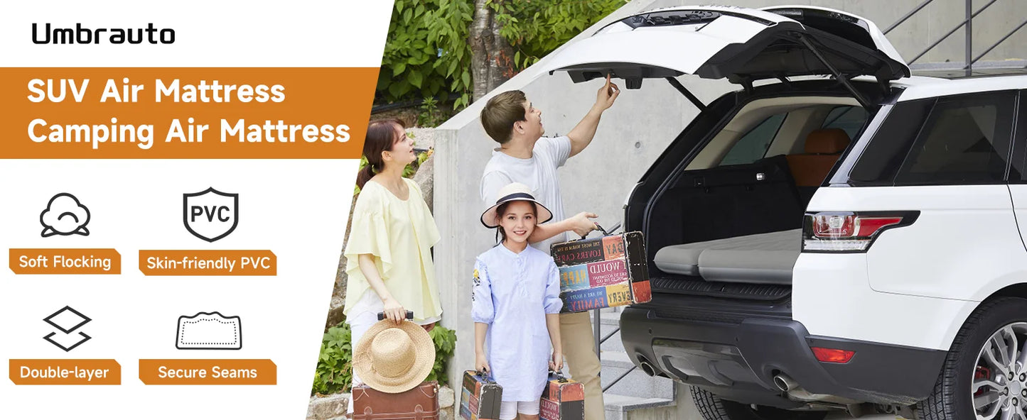 Umbrauto Car Air Mattress Bed: Inflatable SUV Camping Sleeping Pad for Truck Back Seat with Pump & Pillows, Blow Up Backseat Car Mattress for Van Rear Seat