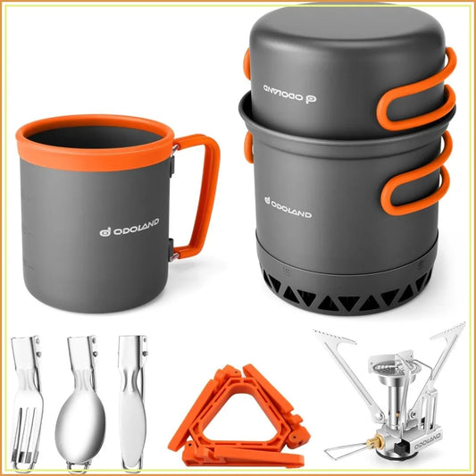 Camping Cook Set with Heat Exchanger Pots, Portable Stove, Mess Kit for Backpacking Hiking Picnic