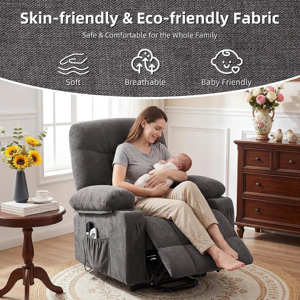 Power Lift Recliner Chair for Elderly with Vibration Massage and Lumbar Heating Electric Recliner Sofa with Cup, Customized