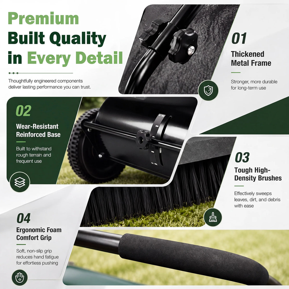 Efficient Manual Push Lawn Sweeper With Four Robust Brushes