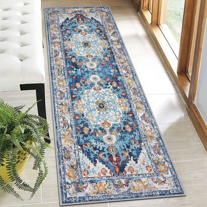Boho Hallway Runner Rug Vintage Ethnic Style Non Slip Kitchen Rug Water Absorbent Dirty Resistant Entryway Laundry Living Room