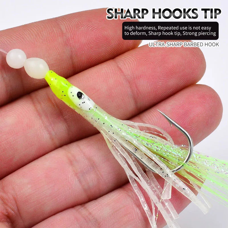 2 X 6Pcs/Set Luminous Squid Sabiki Rig Baits Soft Octopus Fishing Hook Bass Trout Salmon Lures