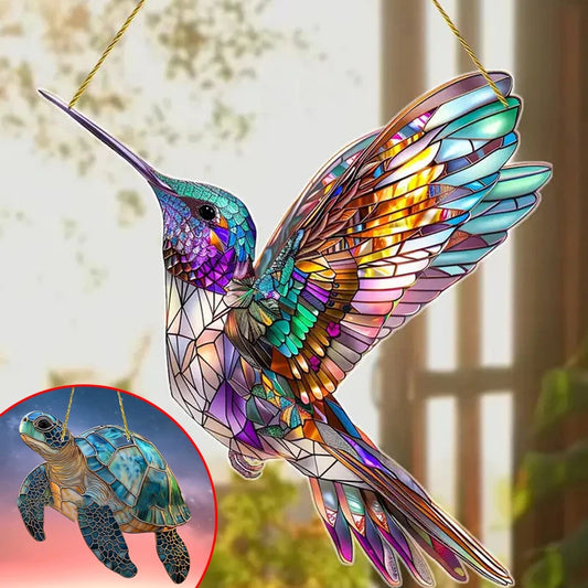 Gorgeous Hummingbird Sun Catcher - 8" Acrylic Stained Glass Suitable For All Seasons Hanging Decor Perfect Home And Garden Gift