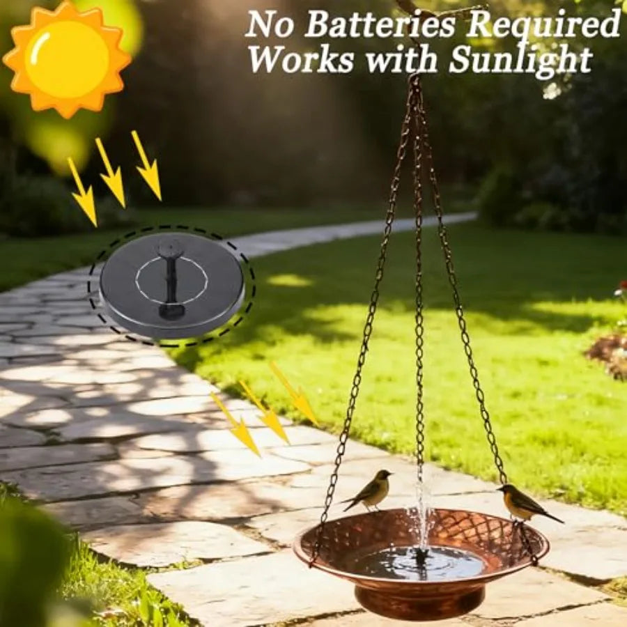 12.6" Hanging Solar Bird Bath Birdbath Fountain Solar Power Metal Bird Bath for Outside Hanging Hanging Bird Fountain for Garde