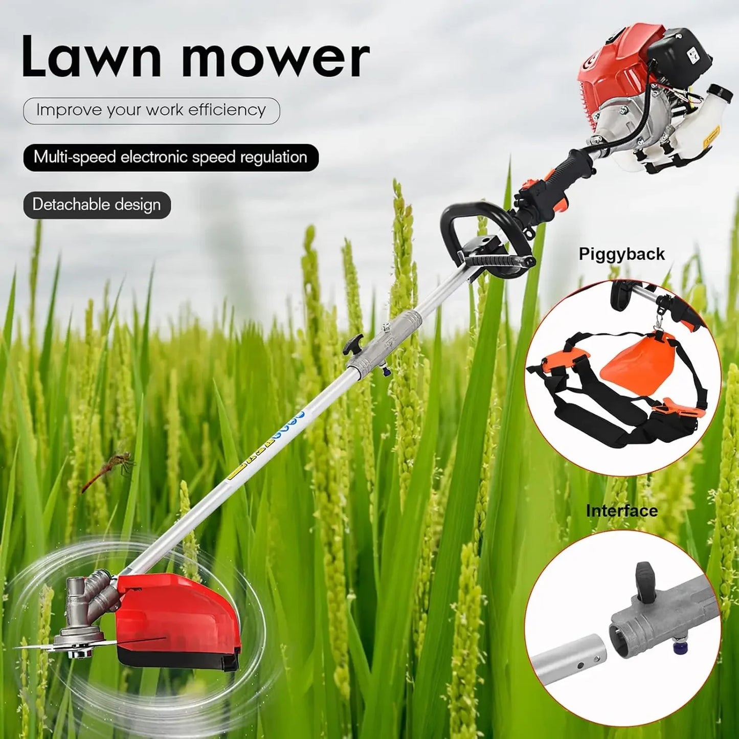 Lawn Mower 5 in 1 Weed Eater Hedge Trimmer 52cc Petrol