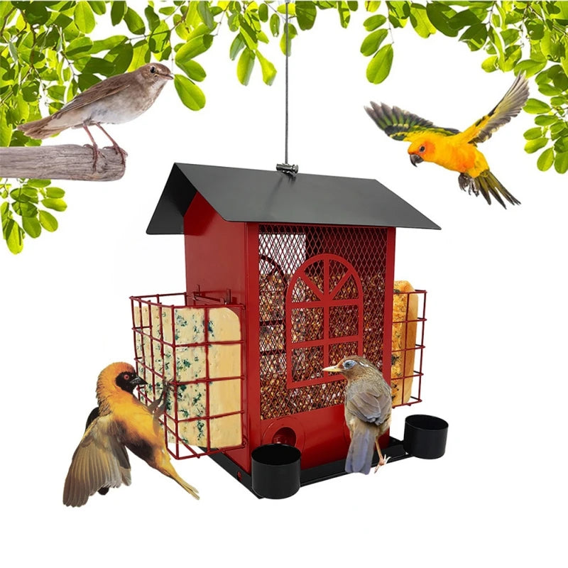 Washable Metal Hanging Bird Feeder Bird Feeder Multi-functional Squirrel Proof House-shaped Bird Feeder Garden Decorations