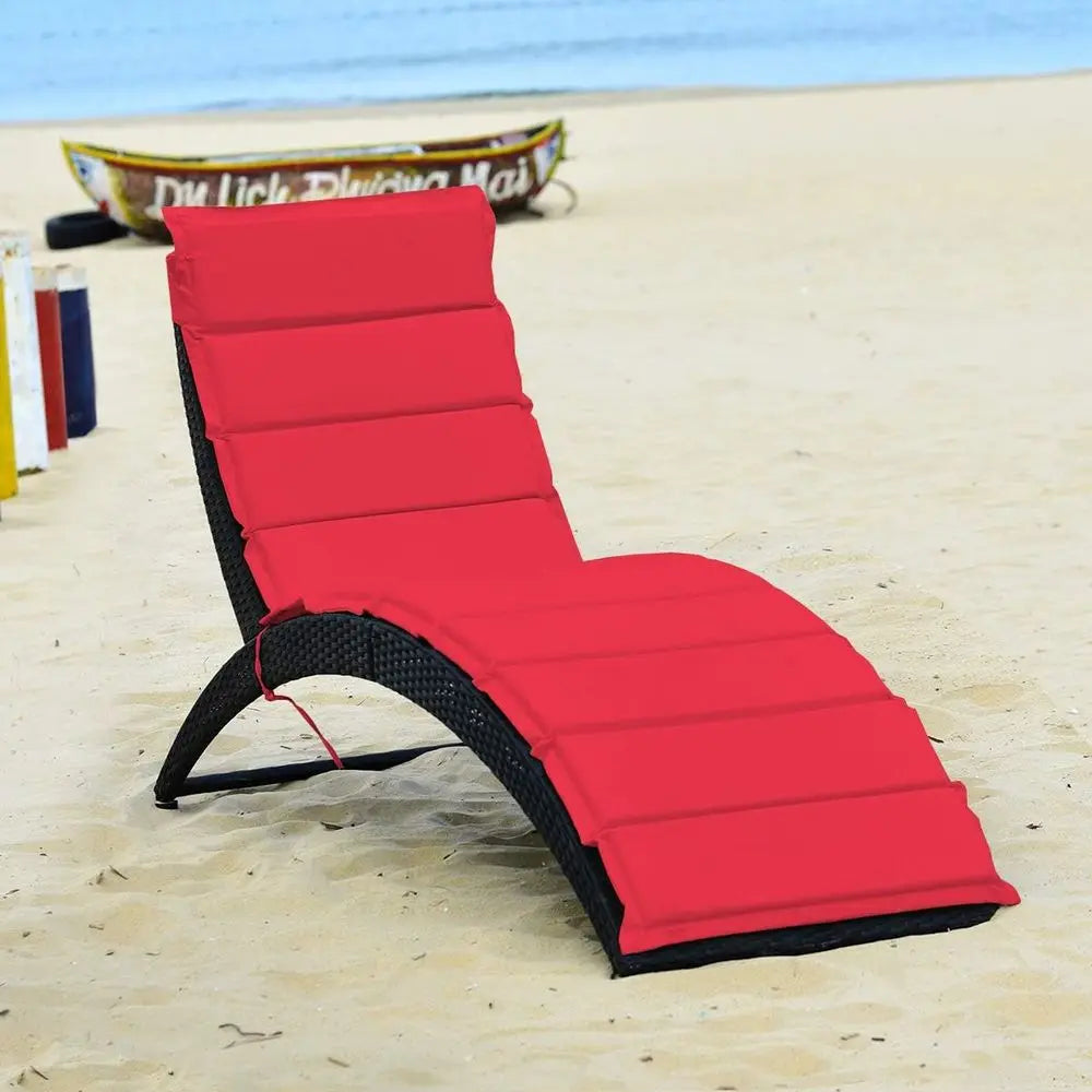 2PCS olding Rattan Lounge Chair Outdoor, Patio Wicker Chaise Lounge with Sot Cushion, Ergonomic Support Shaped, Portable Pool Lo