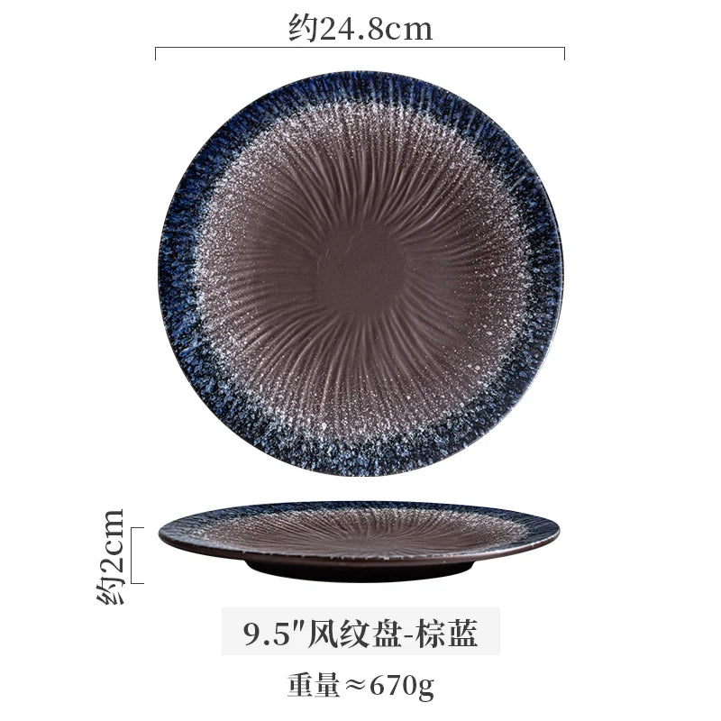 Ceramic Steak Plates Set Dinnerware Underglaze Flat Round Plates for Home Kitchen Restaurant Service