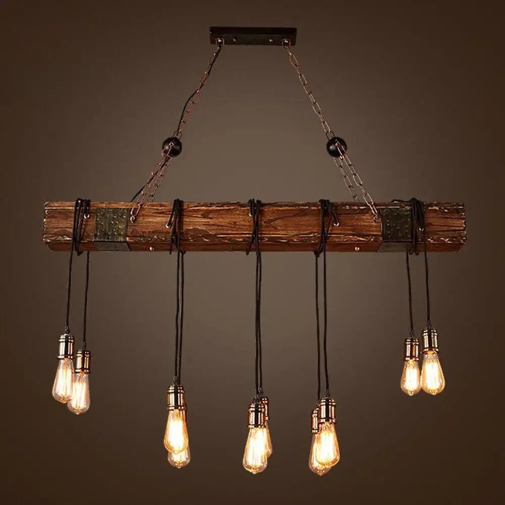 Rustic Farmhouse Wooden Beam Pendant Chandelier For Pool Table