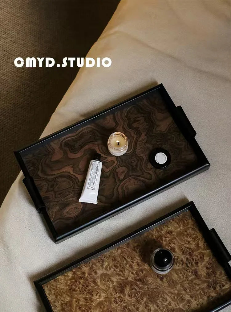 Retro Volcano Pattern Hotel Style Luxury Tea Tray for Home Use - High-end Storage Tray for Living Room Desktop - Elegant Storage