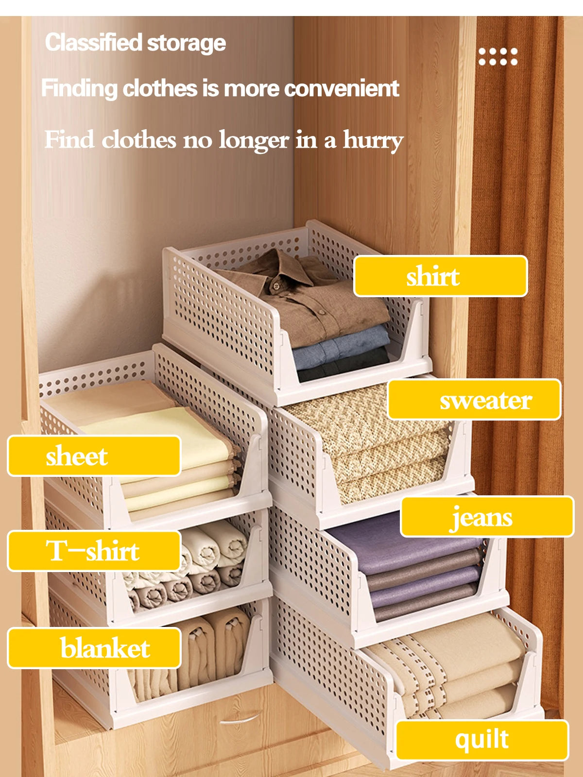 Stackable Storage Basket Plastic Folding Closet Organizers Storage Box Wardrobe Drawer Units layered Partition Storage rack