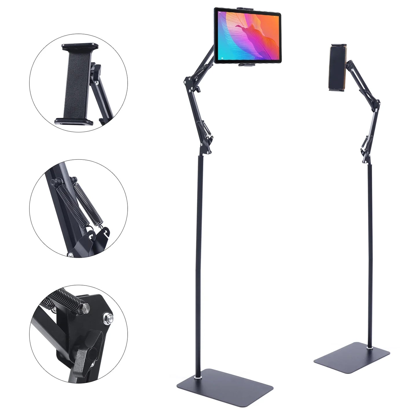 1.35M Height Tablet Stand Tripod Floor Holder Adjustable Tablet Mobile Phone Mount Lazy Frame Enlarged Square Base