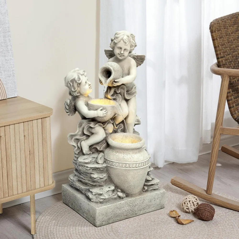 Charming Angel Water Fountain with LED Light for Outdoors