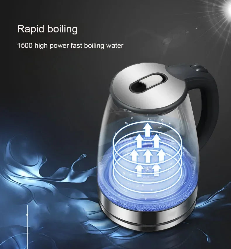 Electric Glass Kettle 1.5L Borosilicate Tea Pot with Heating Base Fast Boil Water Heater for Home Office Tea Coffee