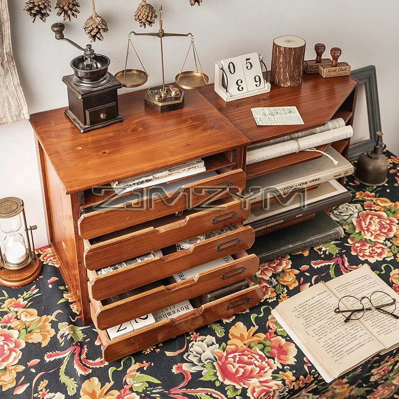 Desktop Organizer Drawer Style Storage Box Office Desk Multi Layer Document Stationery A4 Paper Solid Wood Tabletop Cabinet