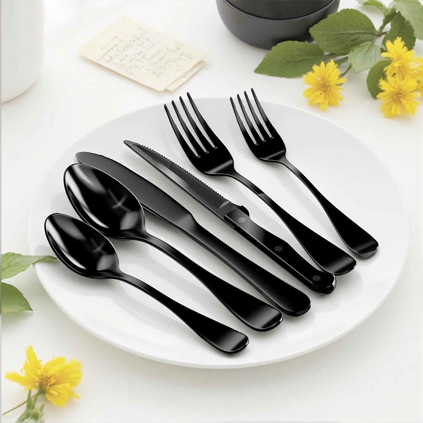 49pcs Black Silverware Set with Organizer, Stainless Steel Flatware for 8, Forks And Spoons Silverware Set Cutlery Set with Steak Knives, Rust-proof, Mirror Polished,, Dishwasher Safe