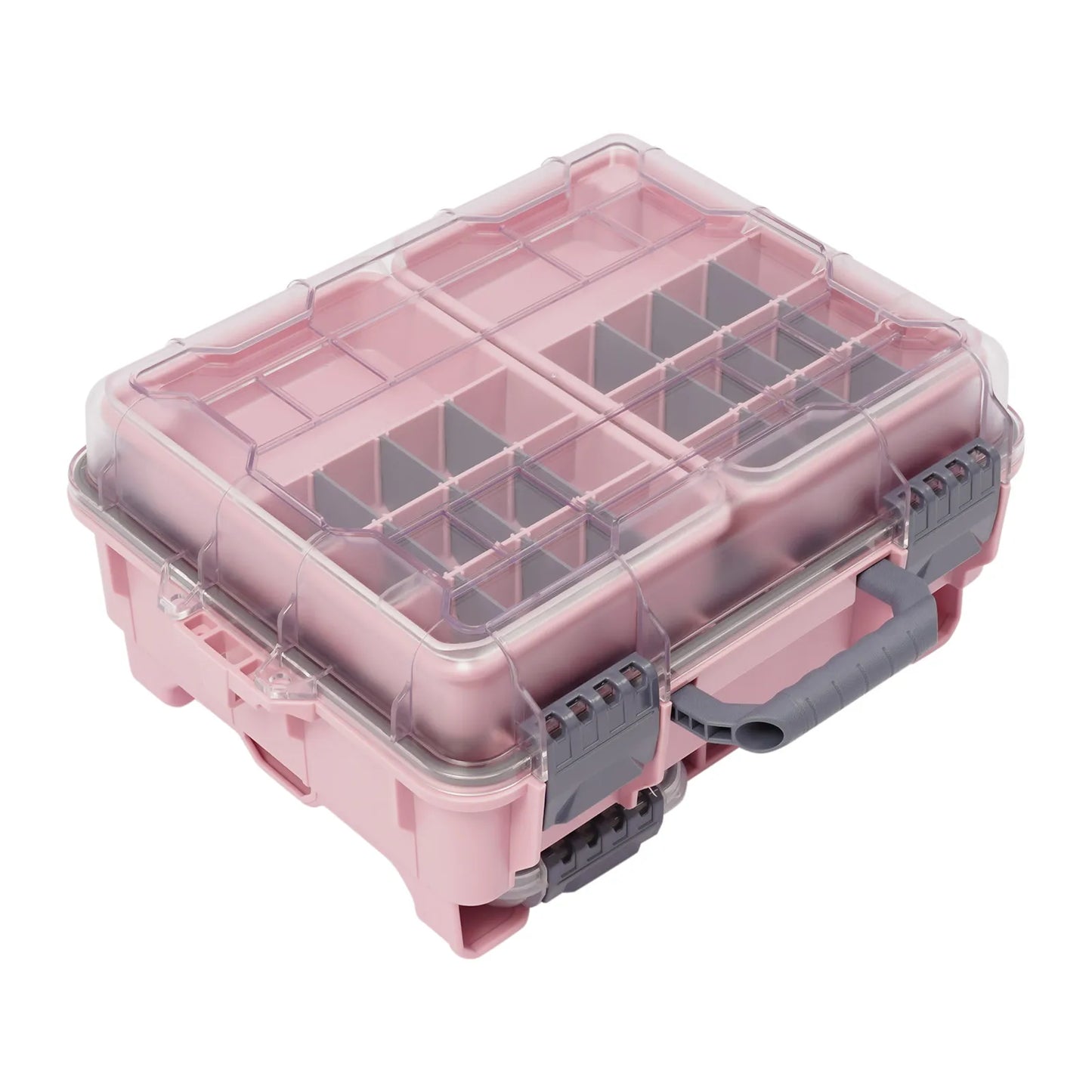 Fishing Tackle Box Small Tackle Storage Box Large Capacity Pink Multi-layer Organizer Removable Slots DIY Tray Portable Lure Bait Hook Line Container Double Lock Secure Thickened PP Waterproof Durable Outdoor Case for Fishing