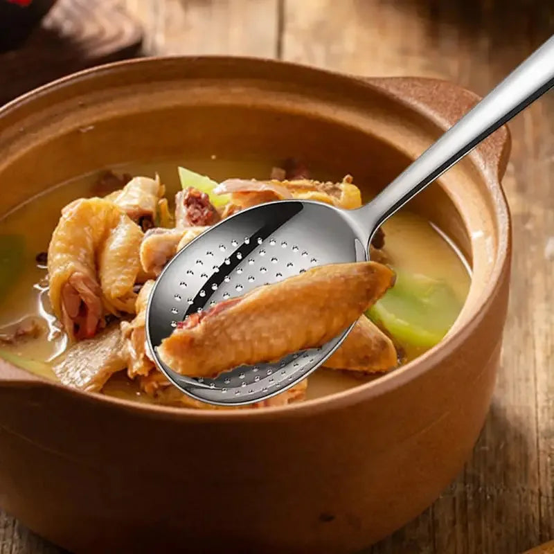 1Pc Stainless Steel Ladles For Serving Soup Rice Serving Spoon Drain Hole Heat Insulated Handle Kitchen Utensils For Daily Use