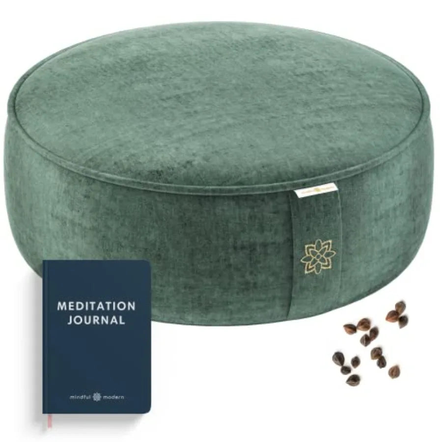 Velvet Meditation Cushion Luxe Zafu Yoga Floor Pillow Seat Posture Support Buckwheat Hull Filled Large Round Cushion with Remov