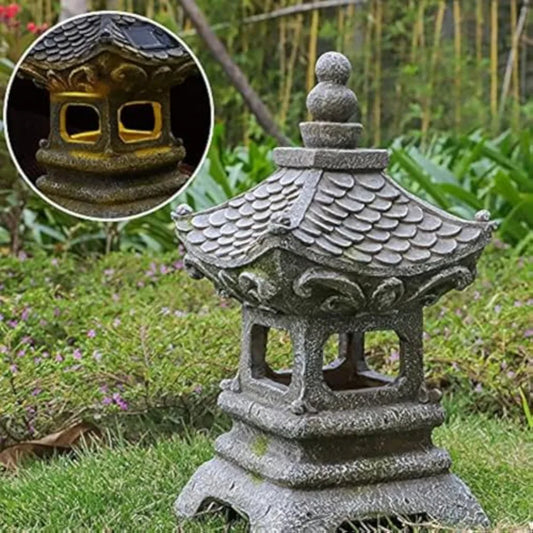 Asian Solar Zen Pagoda Garden Statue 14 Inch Outdoor Japanese Lamp Lantern for Home Garden Landscape Décor 14 inch Pagoda