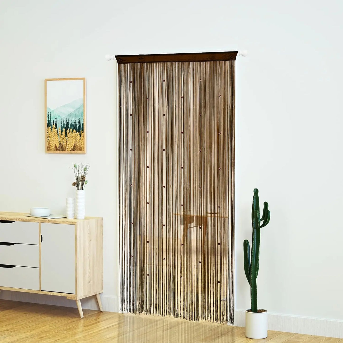 Beaded Curtain Door String Curtains for Doorway Tassels Hanging Fringe Room Divider Hallway Privacy Decor, Coffee 39x79in
