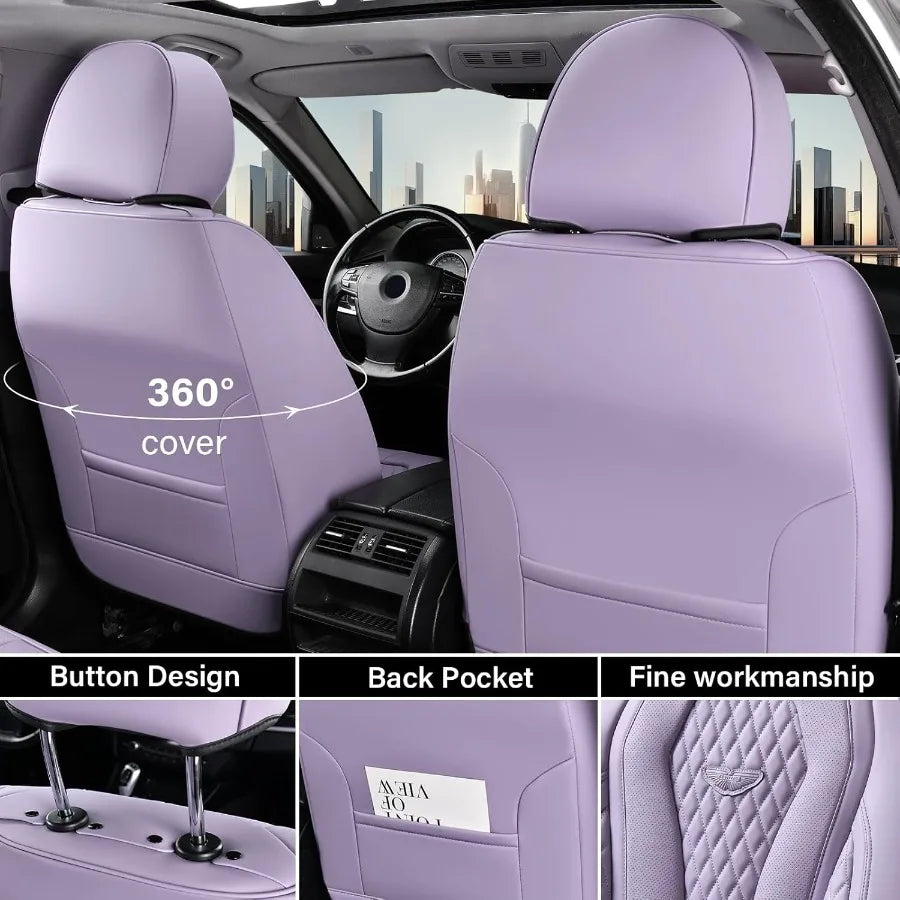 Luxury Auto Seat Covers for Front Seats with Purple Design Universal Fit Leatherette Car Seat Protector for Most Cars HighQuali