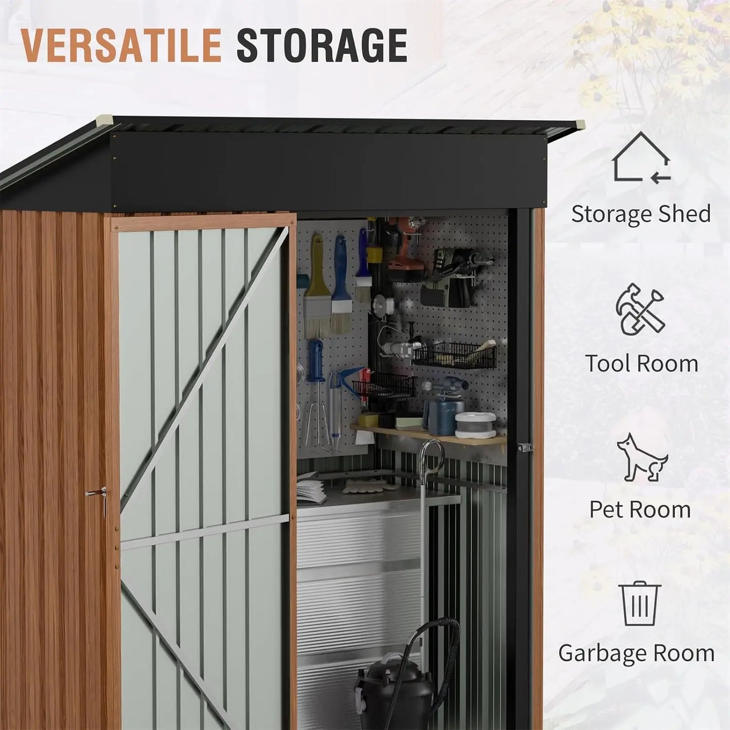 5x3ft Outdoor Metal Storage Shed Lockable Compact Vertical Tool Bike Lean-to Garden Backyard Patio, Custom