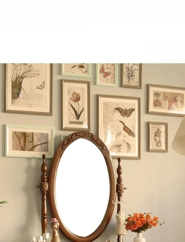 -European Solid Wood Mirror Table Bedroom Dresser Amercia Princess Furniture Dark Villa Luxury Carved Makeup Table Dressing Tabl