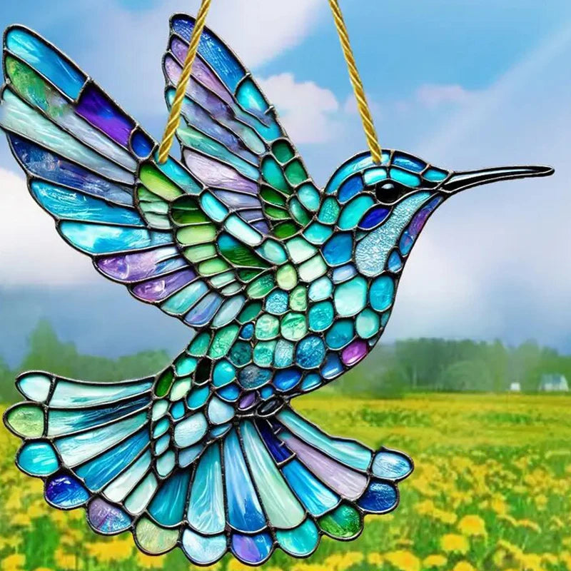Gorgeous Hummingbird Sun Catcher - 8" Acrylic Stained Glass Suitable For All Seasons Hanging Decor Perfect Home And Garden Gift