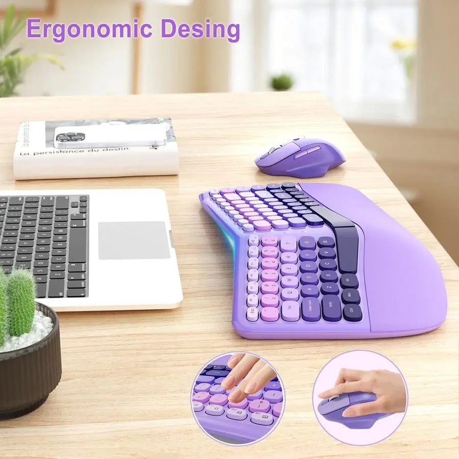Wireless Keyboard and Mouse, Mechanical Gaming Set with Wrist Rest amp OTG amp Brush Ideal for Windows PC, Home, Office and Coll