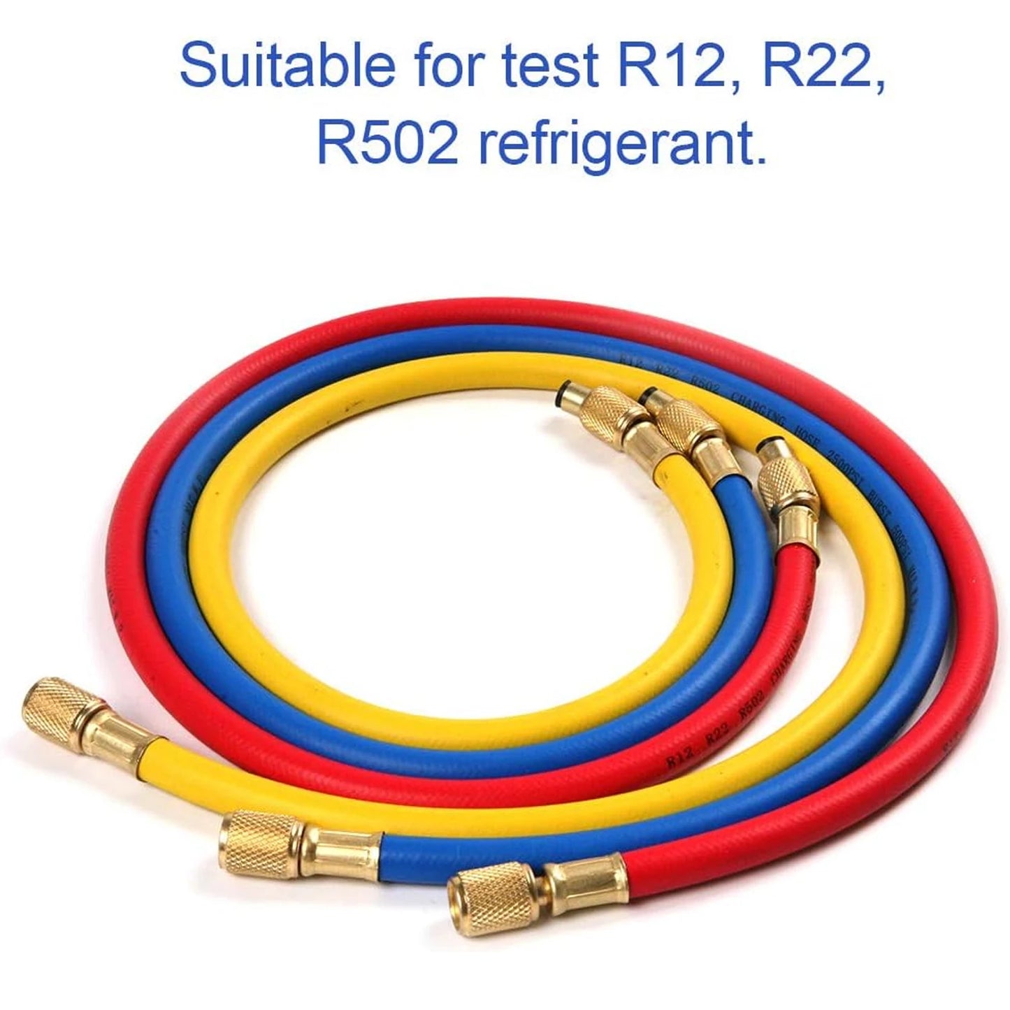 3PCS Refrigerant Charging Hose 500-25000PSI 1/4" Thread Fits for R12 R22 R134A Car Air Conditioning HVAC Charging Manifold Gauge