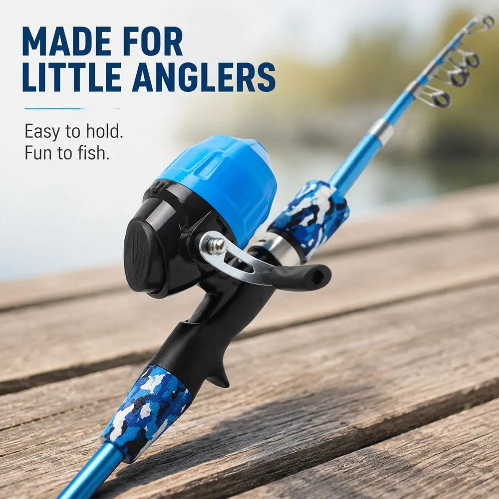 youth Fishing Pole Set with Full Starter Kit - Portable Telescopic Fishing Rod & Reel with Spinning Mechanism,All Necessary Accessories (Hooks, Sinkers, Swivels,) Ideal for Lakes, Ponds, Beach