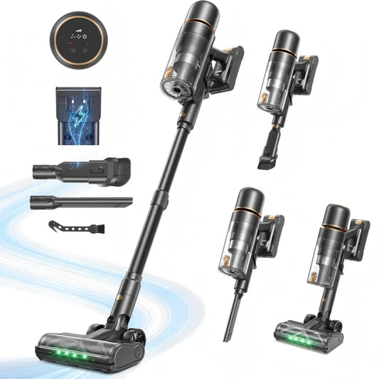 Cordless Stick Vacuum Cleaner 600W/58Kpa/up to 65 Mins Running Time 3 Suction Modes Washable HEPA Filter Digital Display 4-in-1 Handheld Vacuum Self Standing Anti-Clog Roller Brush for Hardwood Carpet Pet Hair US Household