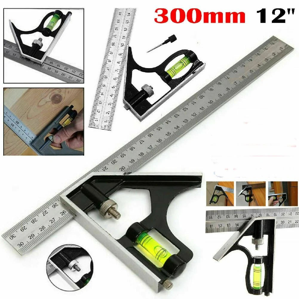 300MM Square Angle Ruler Adjustable Combination 45/90 Degree With Bubble Level Multifunctional Gauge Measuring Tool Dropshipping