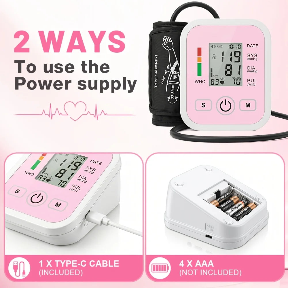 Blood Pressure Monitor Upper Arm Smart Automatic Sphygmomanometer Heart Rate Pulse Meter Digital LCD Large Screen Tensiometro Arterial VROVIRE Electronic Blood Pressure Machine Type-C Dual Users 22-42cm Large Cuff Medical Hea