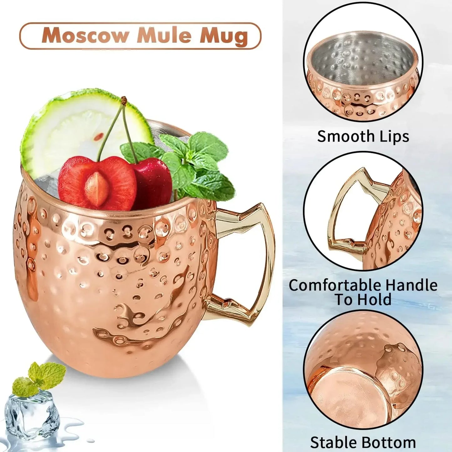 Moscow Mule Copper Mugs 100% Handcrafted Food Safe Pure Solid Copper Mugs 16 oz Christmas Gift Set Party Bar Drinkware Tools