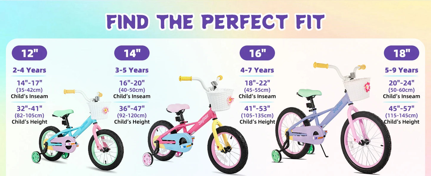 JoyStar Macaroon Kids Bike With Training Wheels And Front Basket
